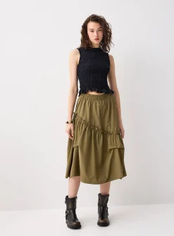 Asymmetrical ruffled midi skirt