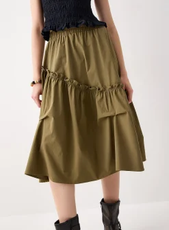 Asymmetrical ruffled midi skirt
