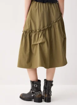 Asymmetrical ruffled midi skirt