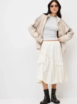 Asymmetrical ruffled midi skirt