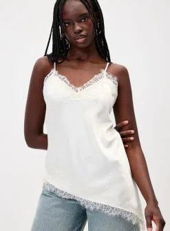 Asymmetrical satin and lace cami