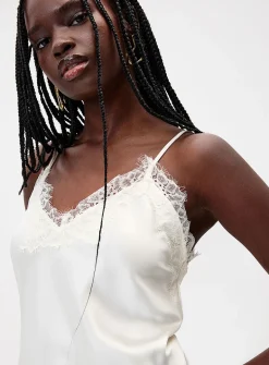 Asymmetrical satin and lace cami