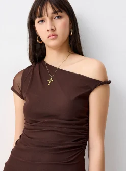 Asymmetrical-collar one-shoulder maxi dress