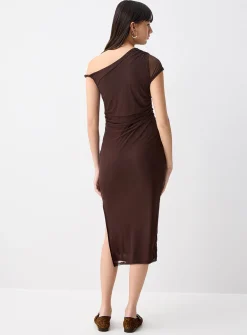 Asymmetrical-collar one-shoulder maxi dress
