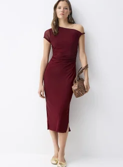 Asymmetrical-collar one-shoulder maxi dress