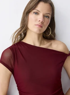 Asymmetrical-collar one-shoulder maxi dress