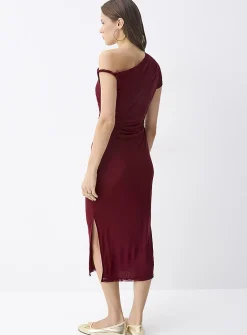 Asymmetrical-collar one-shoulder maxi dress