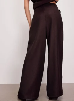 Asymmetric-belt pleated wide-leg pant