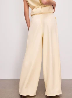 Asymmetric-belt pleated wide-leg pant