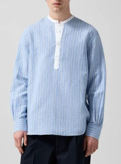 Auguste officer collar striped slip-on shirt