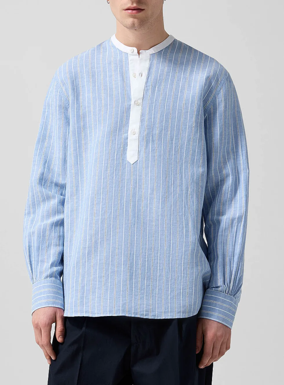 Auguste officer collar striped slip-on shirt