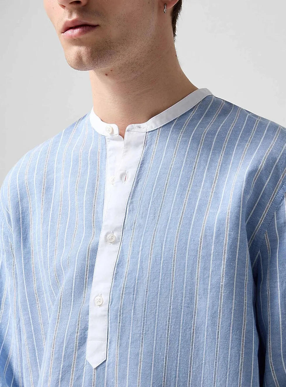 Auguste officer collar striped slip-on shirt
