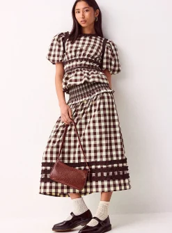 Ava gingham midi skirt