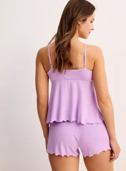 Baby ribbed lettuce-trim pyjama set