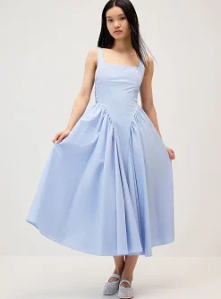 Back bow poplin maxi dress