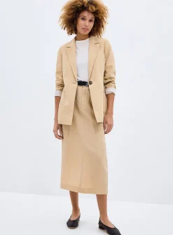 Back slit linen-lyocell skirt