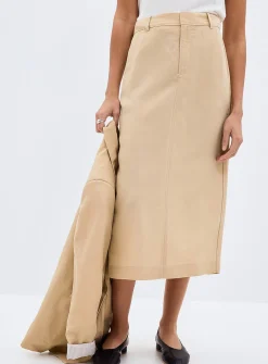 Back slit linen-lyocell skirt