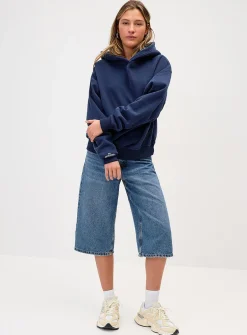 Back-print loose hooded sweatshirt