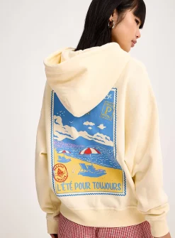 Back-print loose hooded sweatshirt