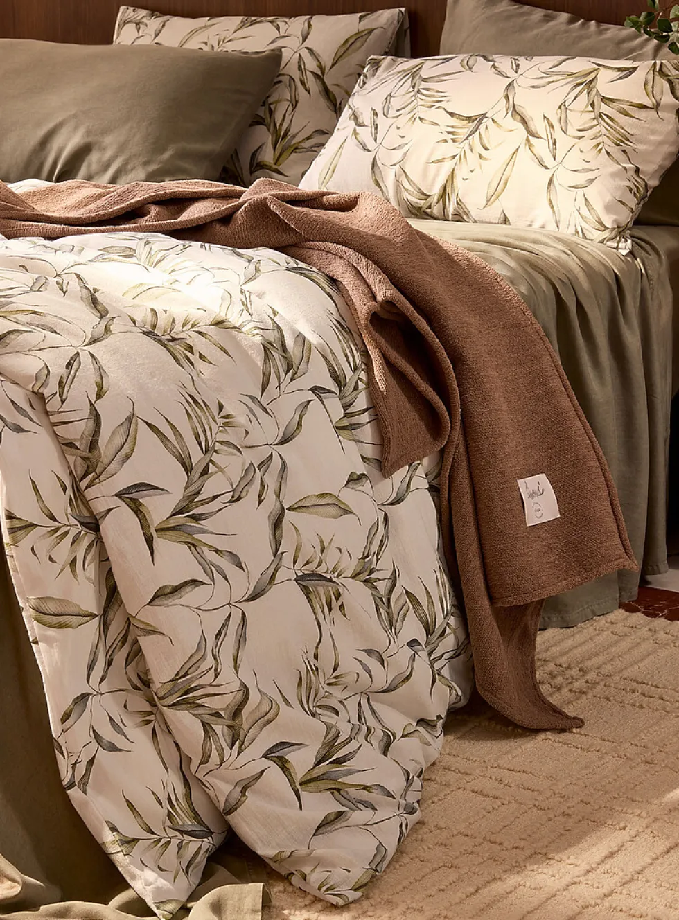 Bamboo leaves slub cotton duvet cover set