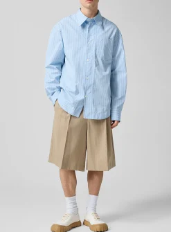 Banker stripes pleated pure wool Bermuda short