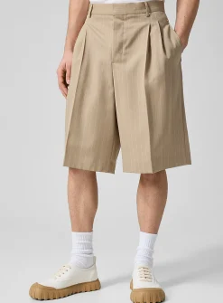 Banker stripes pleated pure wool Bermuda short