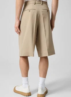 Banker stripes pleated pure wool Bermuda short