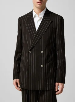 Banker's Stripe Brown Double-Breasted Jacket