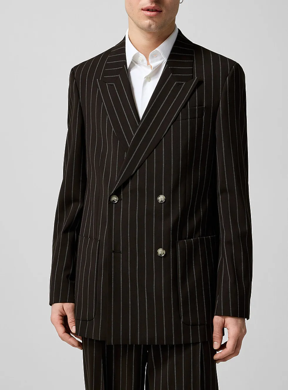 Banker's Stripe Brown Double-Breasted Jacket