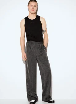 Banker-stripe pleated pant