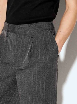 Banker-stripe pleated pant