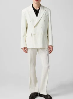 Banker-stripe white flared pant