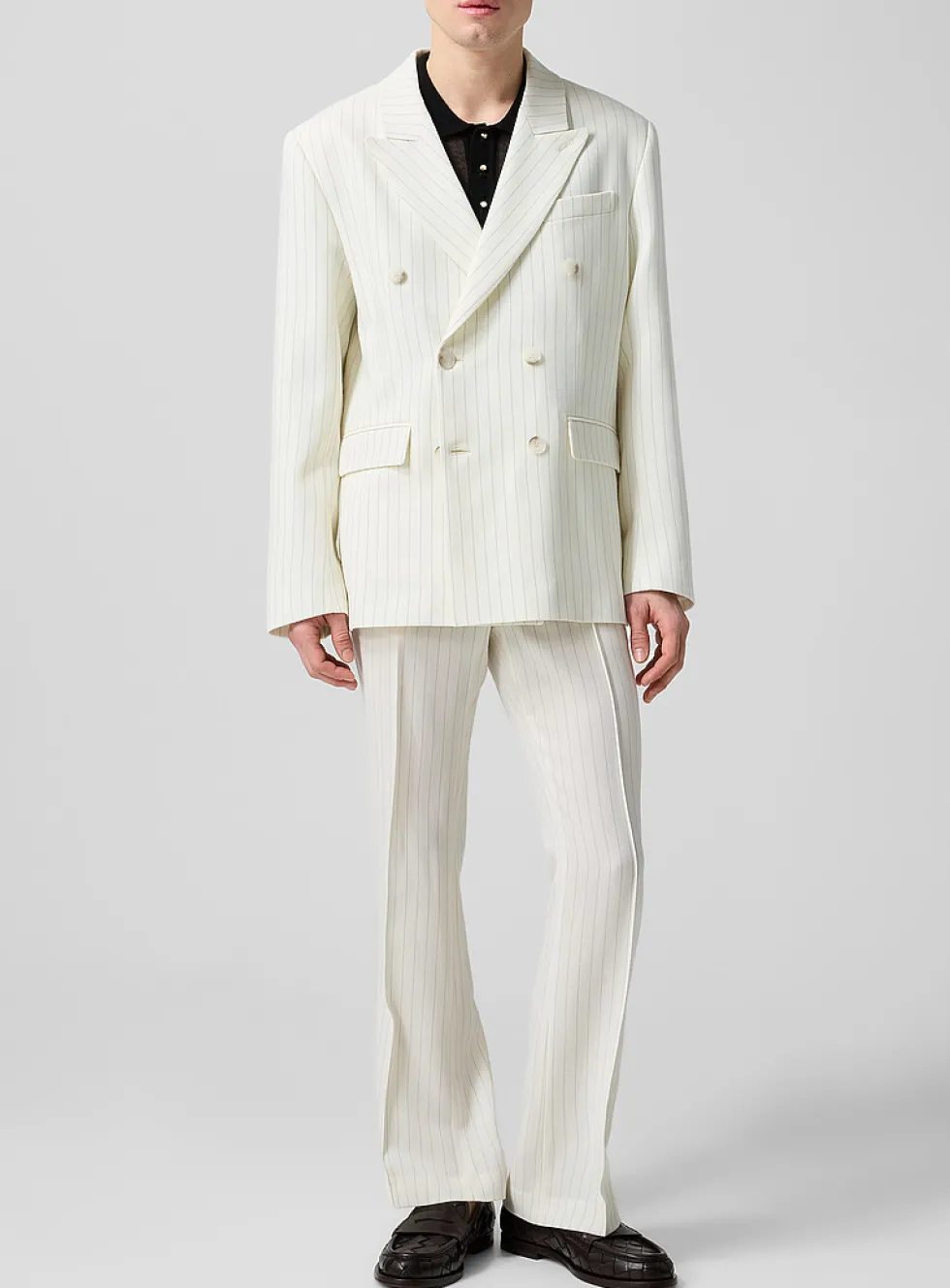 Banker-stripe white flared pant