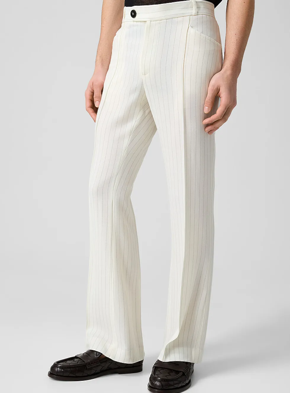 Banker-stripe white flared pant