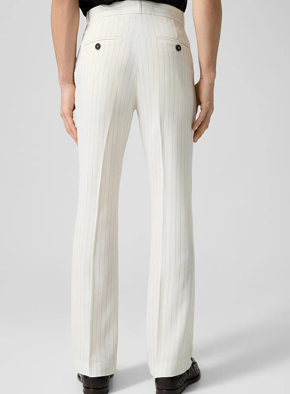 Banker-stripe white flared pant