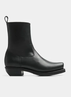 Barcelona black leather square-toe cowboy boots