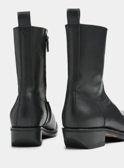 Barcelona black leather square-toe cowboy boots