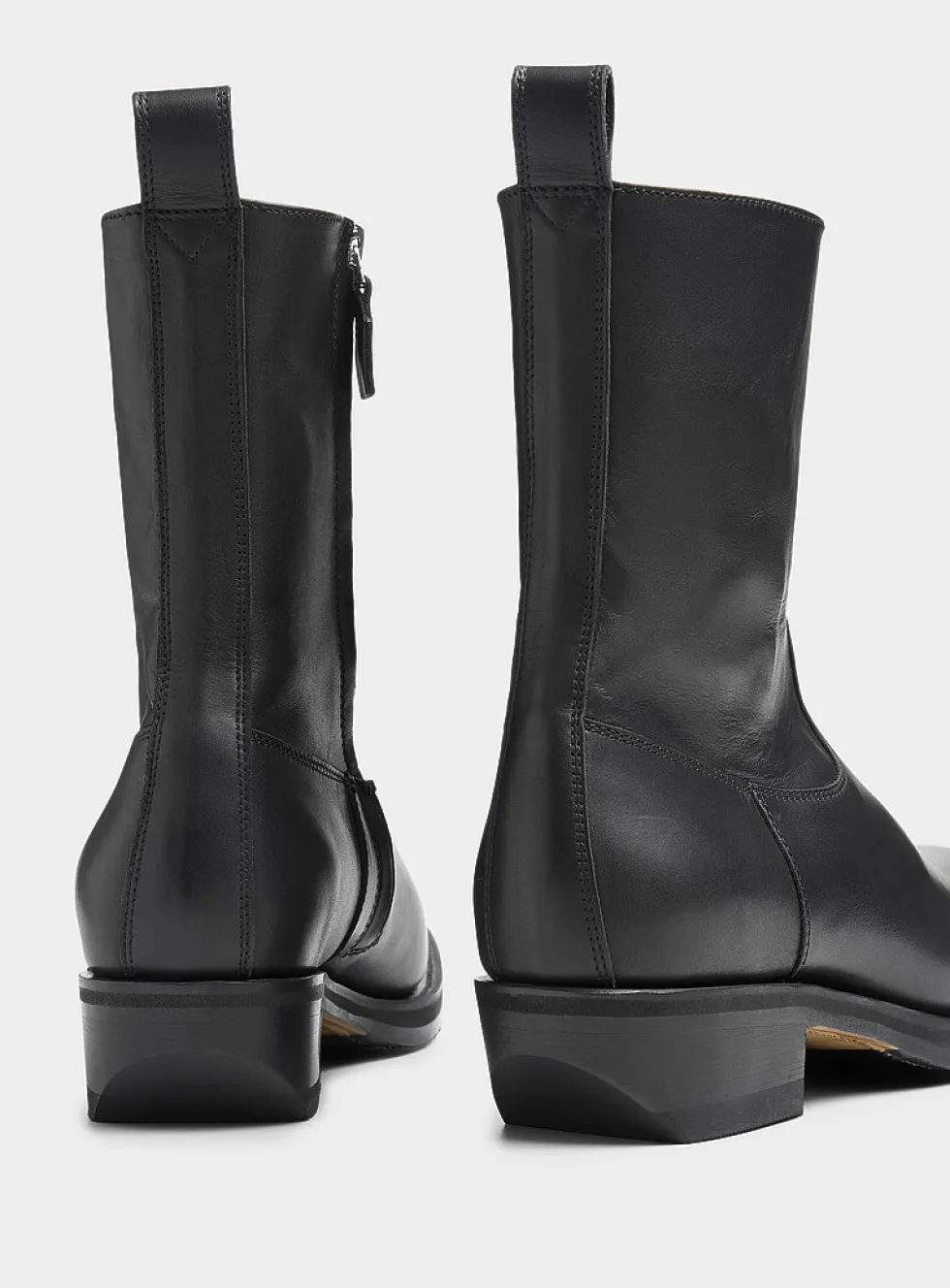 Barcelona black leather square-toe cowboy boots
