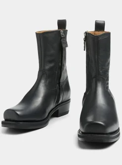 Barcelona black leather square-toe cowboy boots