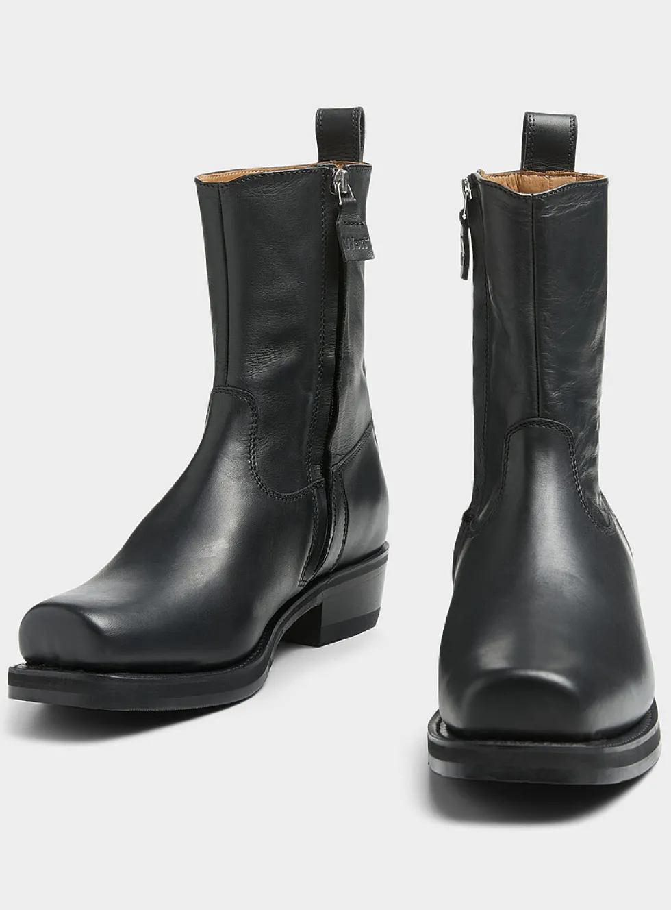 Barcelona black leather square-toe cowboy boots