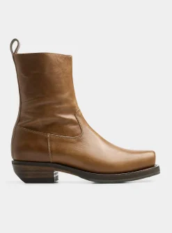 Barcelona brown leather square-toe cowboy boots