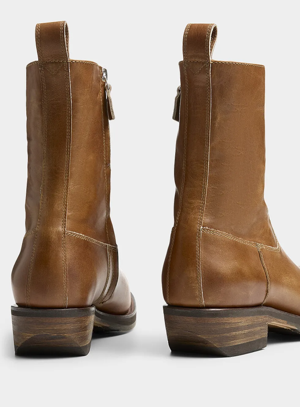 Barcelona brown leather square-toe cowboy boots