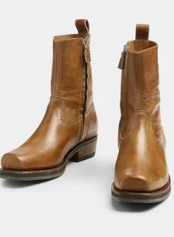 Barcelona brown leather square-toe cowboy boots