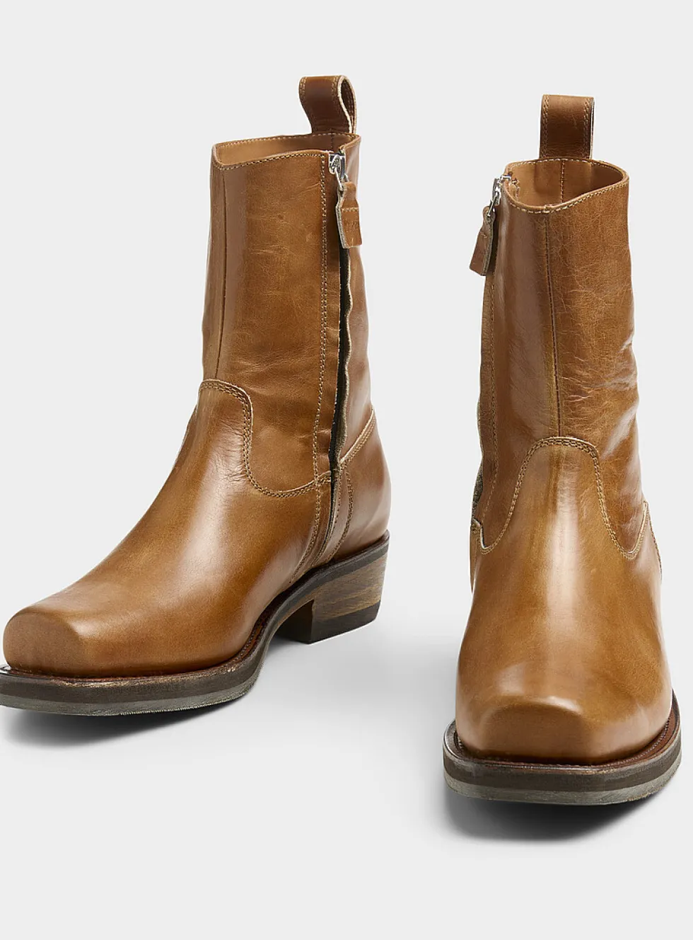Barcelona brown leather square-toe cowboy boots