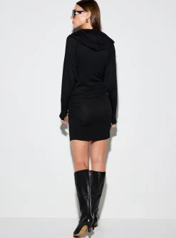 Bardot collar gathered waist minidress