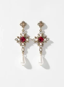 Baroque cross earrings