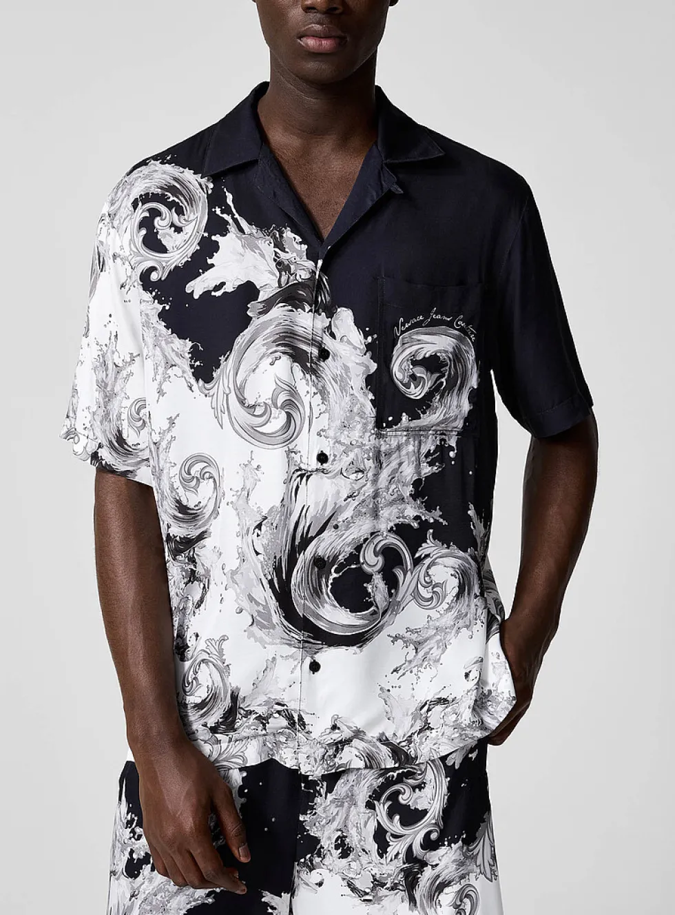 Baroque wave satiny camp shirt