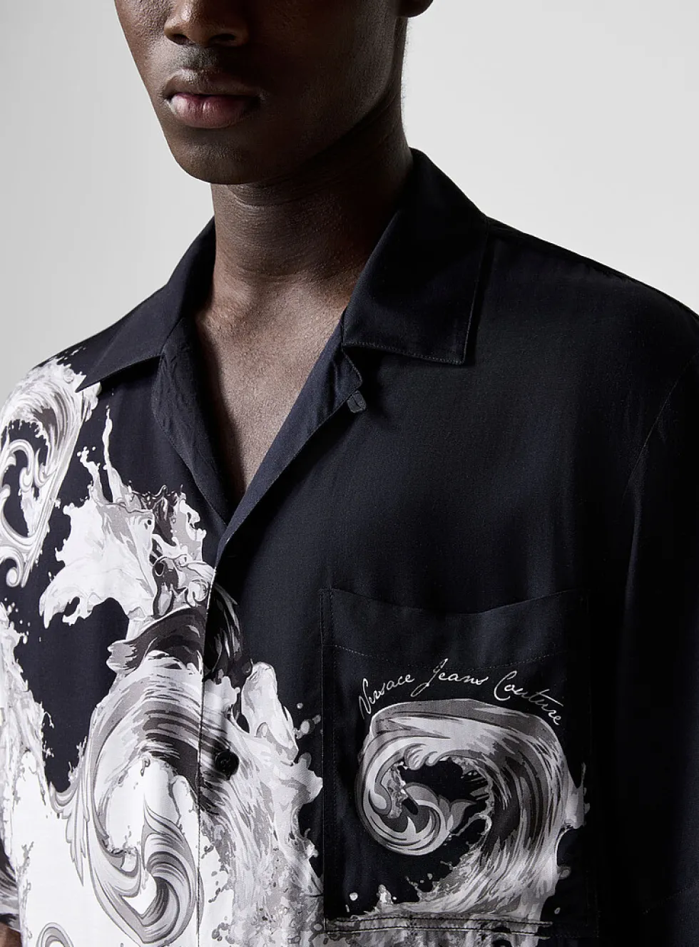 Baroque wave satiny camp shirt