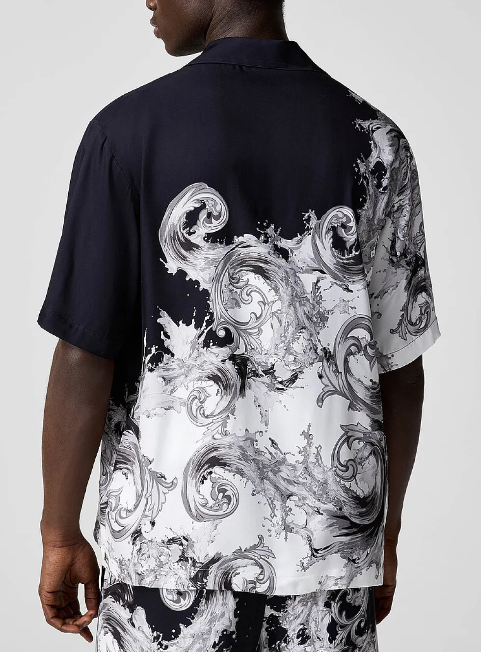 Baroque wave satiny camp shirt