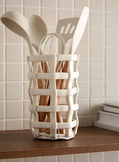 Basket-style ceramic utensil holder